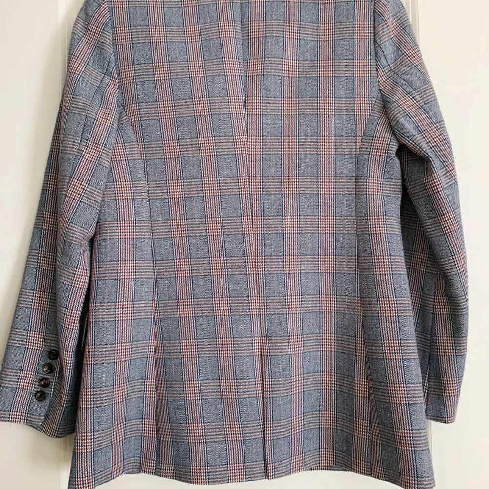 Women's Equipment Jeanne Wool Blend Check Plaid Blazer in Blue Multi Size 4